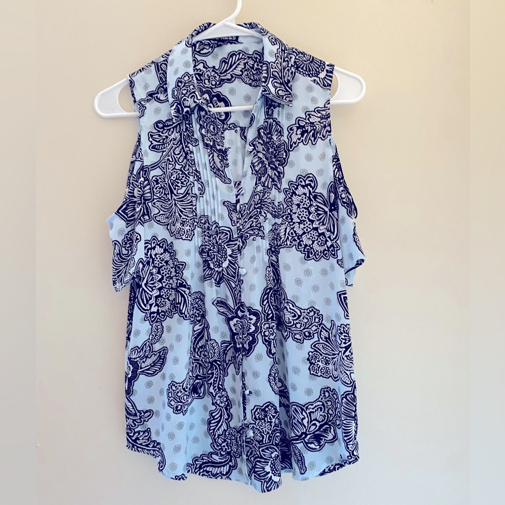 NWOT Express collared button down blouse, short sleeves with shoulder cut outs